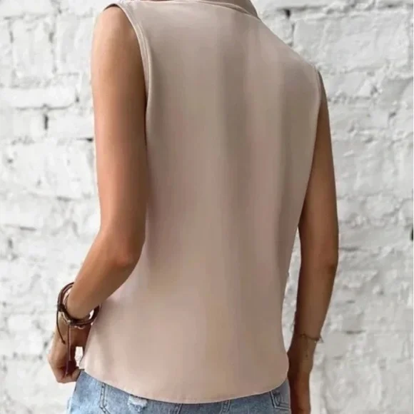 Luxe Satin Overlap Wrap Sleeveless Work Office Top - Picture 6 of 9